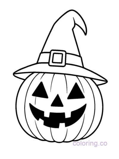 Fun Jack-o-Lantern with Witch Hat Coloring Page