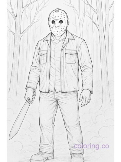 Jason Voorhees in Foggy Woods Coloring Page
