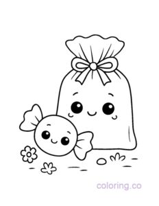 Adorable Kawaii Candy Bag Coloring Page