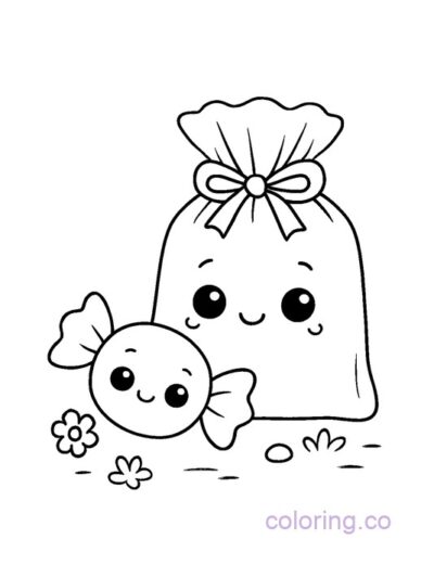 Adorable Kawaii Candy Bag Coloring Page