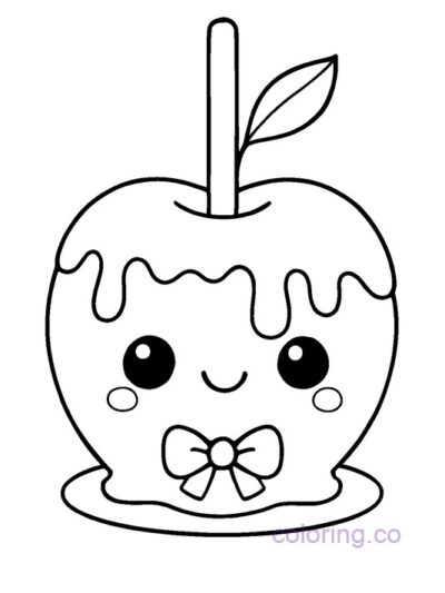 Kawaii Caramel Apple Coloring Page