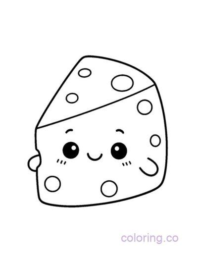 Kawaii Cheese Wedge Coloring Page for Preschoolers
