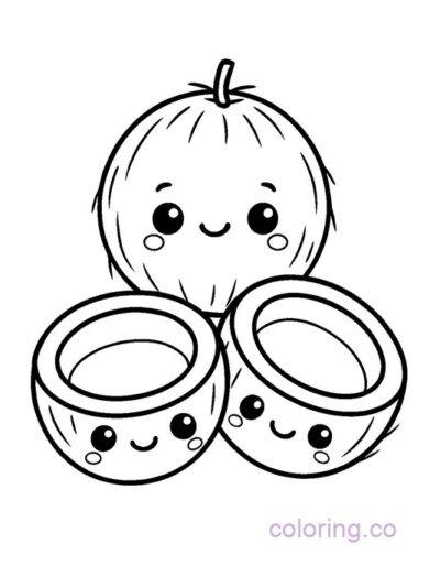 Kawaii Coconut Coloring Page for Kids