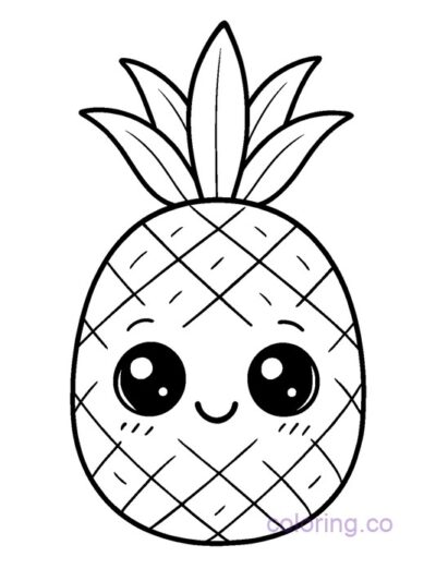 Kawaii Pineapple Coloring Page