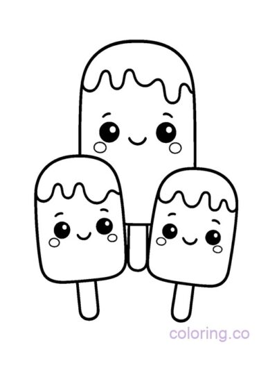 Kawaii Popsicle Family Coloring Page for Preschool