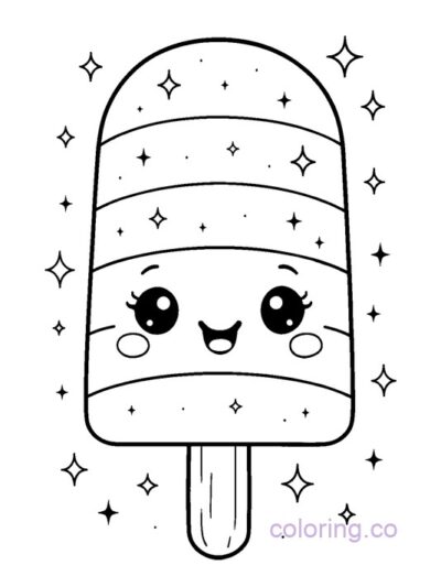 Kawaii Rainbow Popsicle Coloring Page for Kids