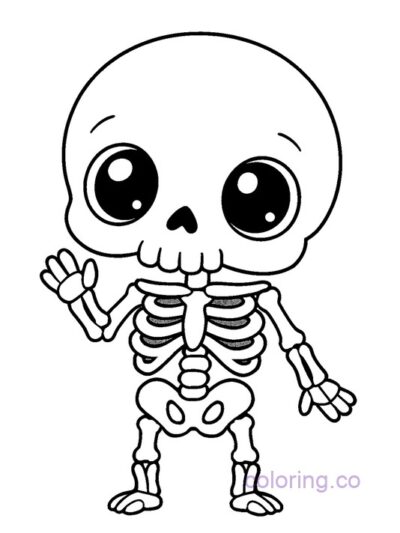 Kawaii Big-Eyed Skeleton Coloring Page