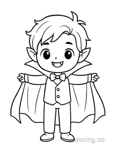 Kawaii Vampire Teen with Cape Coloring Page