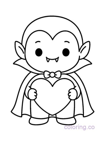 Kawaii Vampire with Heart Coloring Page
