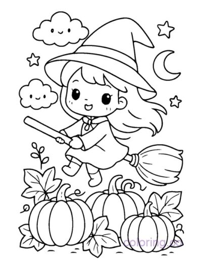 Kawaii Witch Coloring Page