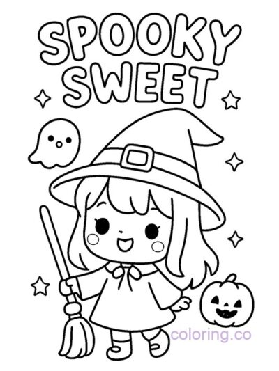 Kawaii Witch Coloring Page