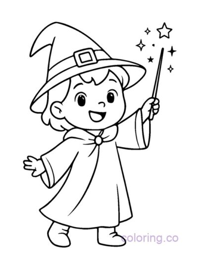 Kids Witch Costume Coloring Page