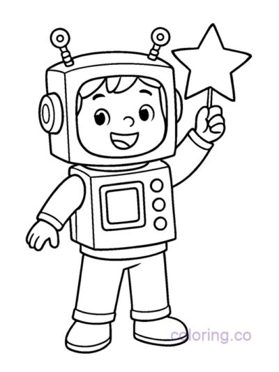 Robot Costume Kid with Star Coloring Page