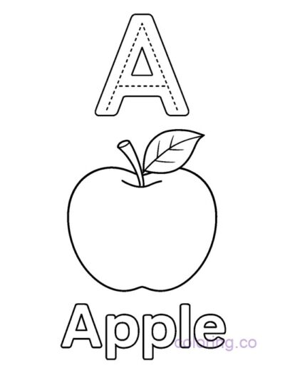 Preschool Letter Tracing A and Apple Coloring Page