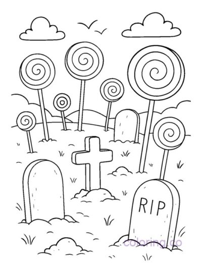 Lollipop Graveyard Coloring Page for Preschool Fun