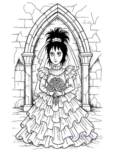Lydia in Red Wedding Dress Coloring Page