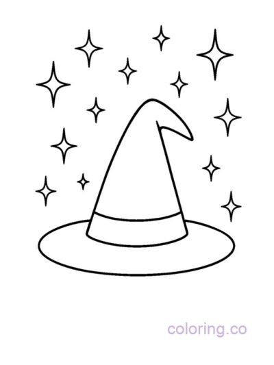 Magical Stars and Witch Hat Coloring Page