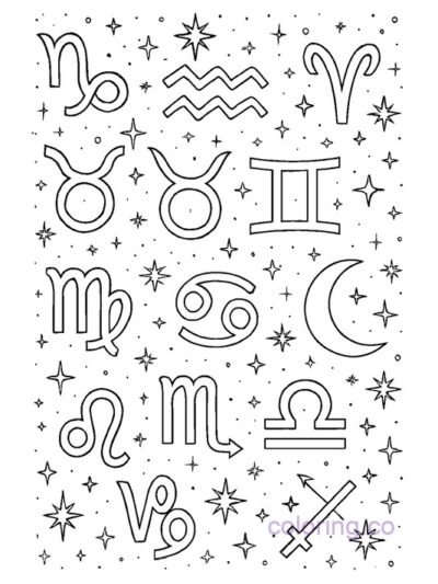 Zodiac Symbols Coloring Page