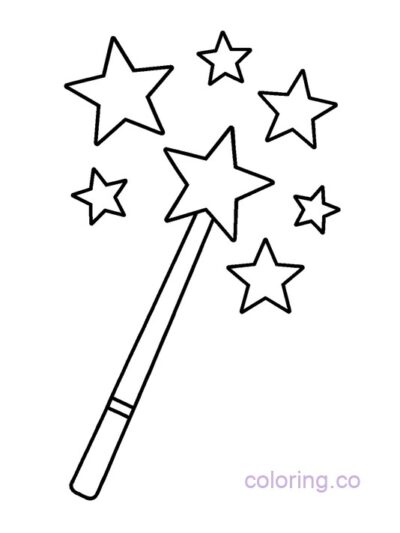 Magic Wand and Stars Coloring Page