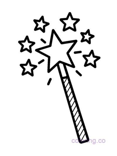 Magic Wand and Stars Coloring Page