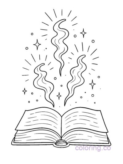 Magical Book with Floating Words Coloring Page