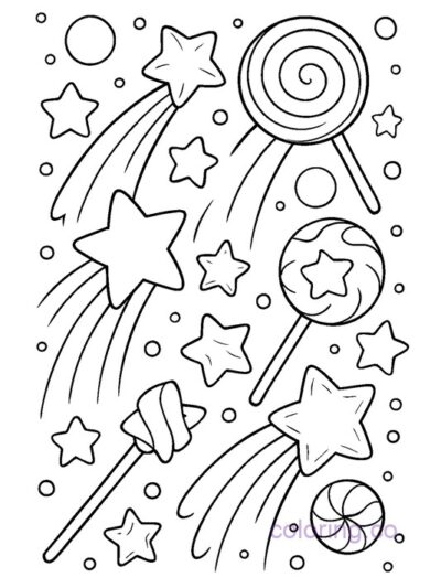 Magical Candy Shooting Stars Coloring Page