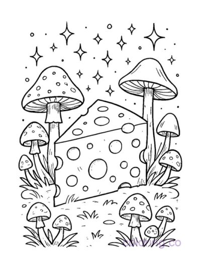 Magical Cheese Forest Coloring Page for Kids