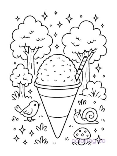 Magical Forest Snow Cone Coloring Page for Kids