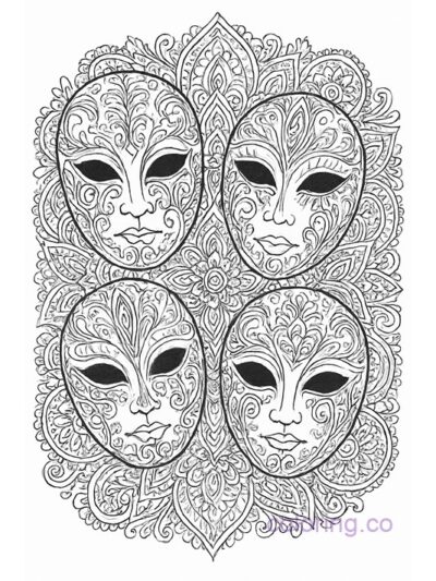 Intricate Mask Mandala Coloring Page