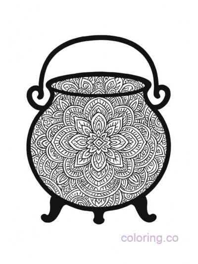 Intricate Mandala Cauldron Coloring Page