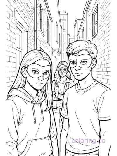 Mysterious Masked Teens Coloring Page