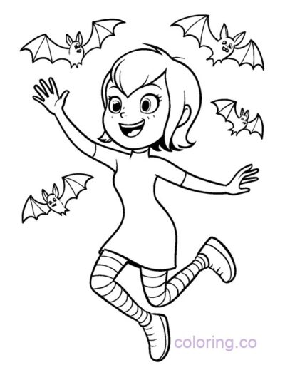 Mavis Flying with Bats Coloring Page