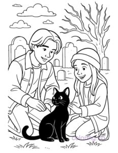Max and Dani with Binx Cat Coloring Page