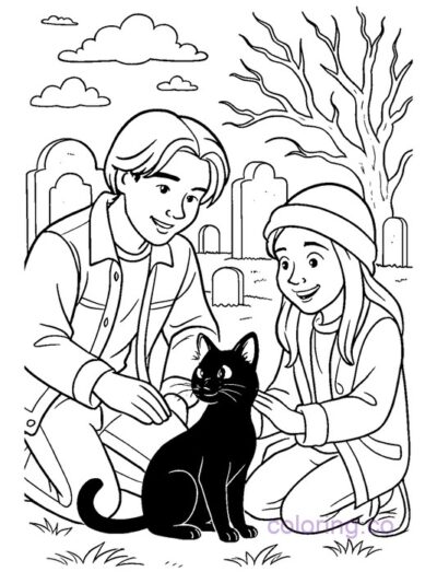 Max and Dani with Binx Cat Coloring Page