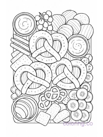 Modern Pretzel Snack Board Coloring Page
