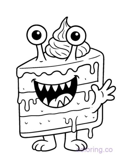Fun Monster Cake Slice Coloring Page