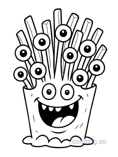 Monster Fries with Silly Eyes Coloring Page