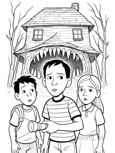 Spooky Monster House Coloring Page