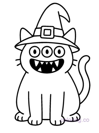 Monster Cat Halloween Coloring Page