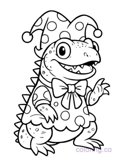 Adorable Monster Lizard in Costume Coloring Page