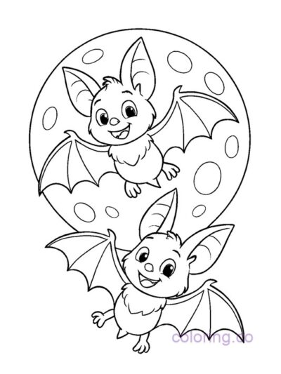 Cute Moon and Bat Buddies Coloring Page