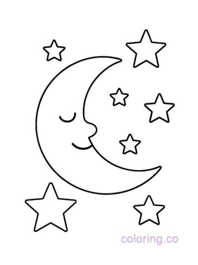 Moon and Stars Coloring Page