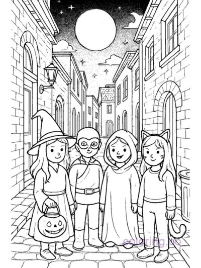 Moonlit Alley Coloring Page with Disguised
