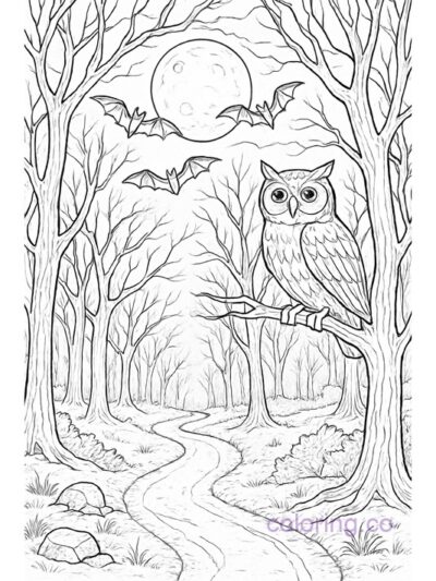 Moonlit Forest Path Coloring Page