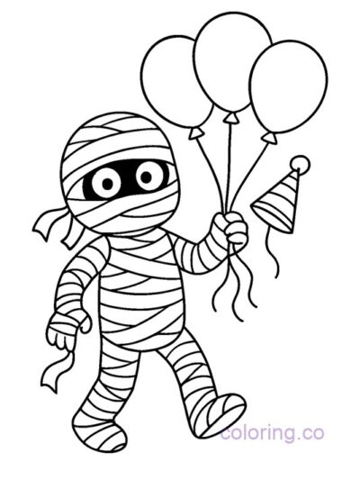 Cute Mummy with Party Balloons Coloring Page