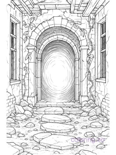Intriguing Portal in Abandoned Building Coloring Page