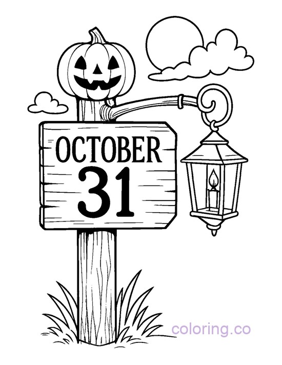 Halloween Lantern Signpost coloring page