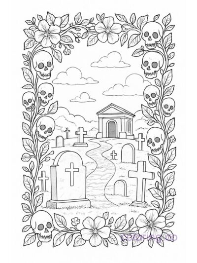 Intricate Ornate Cemetery Coloring Page