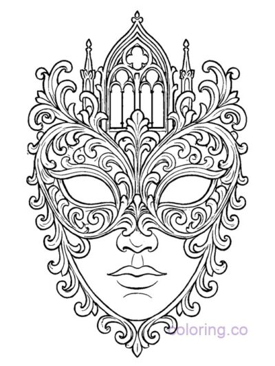 Intricate Gothic Mask Coloring Page