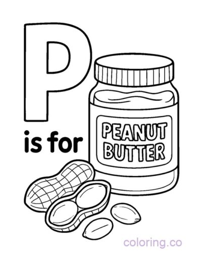 P is for Peanut Butter Coloring Page for Preschoolers